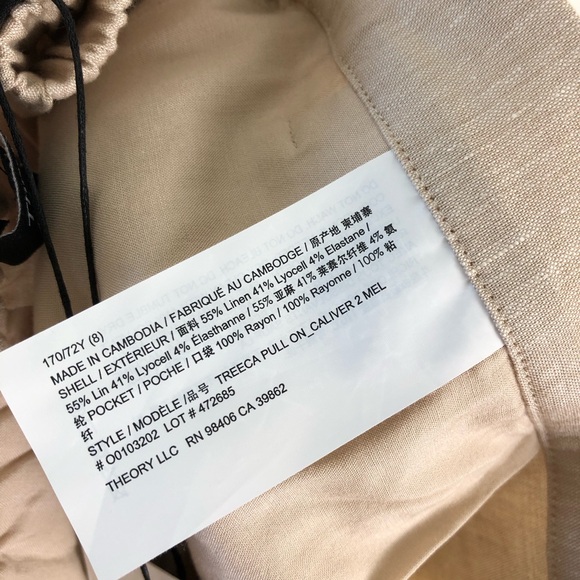 NWT Theory Linen Pants, Wheat Melage (Tan) - Picture 9 of 9